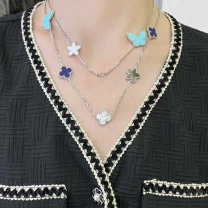 DIANA LUCKY CLOVER SILVER 11 MOTIF NECKLACE
