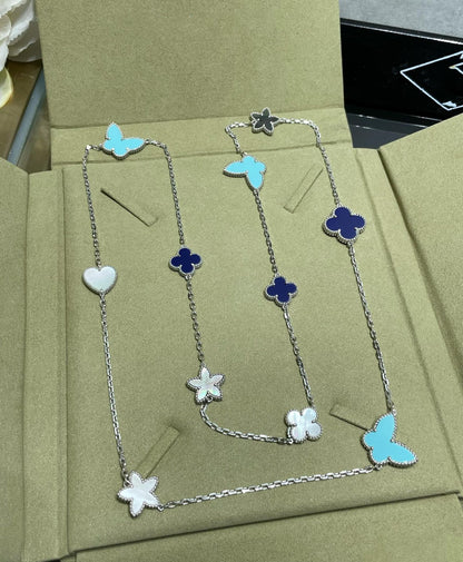 DIANA LUCKY CLOVER SILVER 11 MOTIF NECKLACE