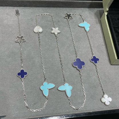 DIANA LUCKY CLOVER SILVER 11 MOTIF NECKLACE