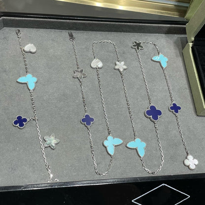 DIANA LUCKY CLOVER SILVER 11 MOTIF NECKLACE
