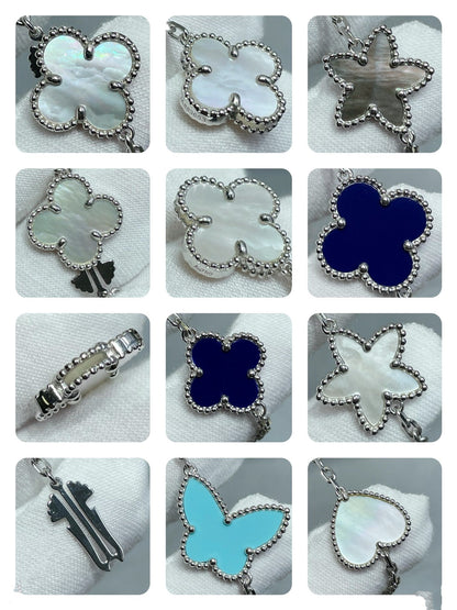 DIANA LUCKY CLOVER SILVER 11 MOTIF NECKLACE