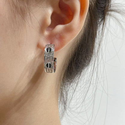 DIANA LOVE CERAMIC DIAMOND PAVED SILVER EARRINGS