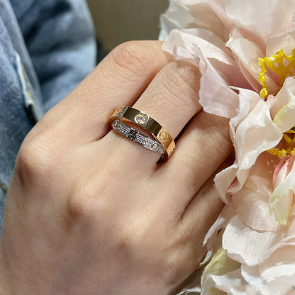 DIANA LOVE PINK GOLD SILVER DIAMOND DOUBLE RING