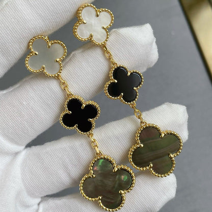 Boucles d'oreilles Diana Clover à 3 motifs en nacre et onyx foncé, or rose
