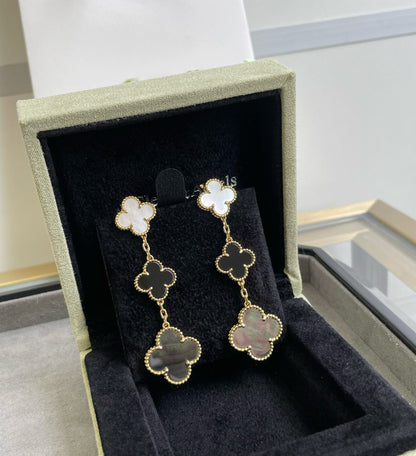 Boucles d'oreilles Diana Clover à 3 motifs en nacre et onyx foncé, or rose