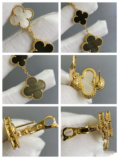 Boucles d'oreilles Diana Clover à 3 motifs en nacre et onyx foncé, or rose