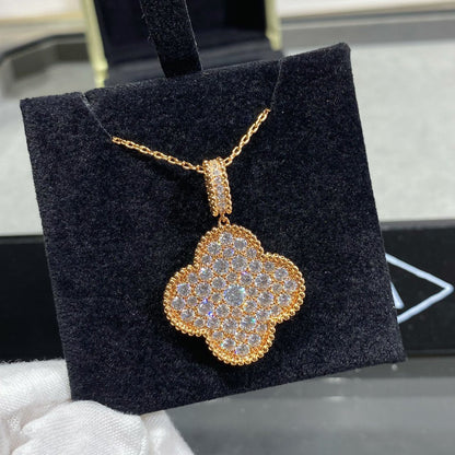 DIANA CLOVER 25MM LARGE PEDANT DIAMOND PAVED LONG NECKLACE