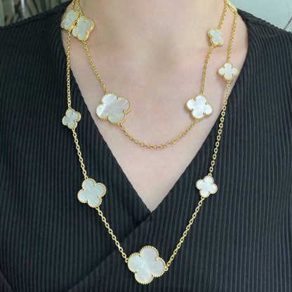 DIANA CLOVER 16 MOTIF WHITE MOP GOLD NECKLACE