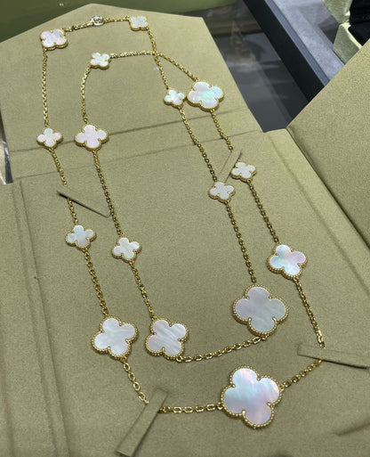 DIANA CLOVER 16 MOTIF WHITE MOP GOLD NECKLACE