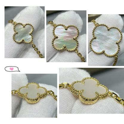 DIANA CLOVER 16 MOTIF WHITE MOP GOLD NECKLACE