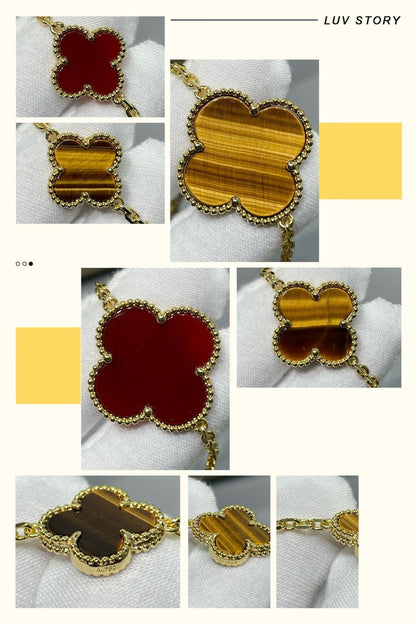 DIANA CLOVER 16 MOTIF CARNELIAN TIGER EYE ROSE GOLD NECKLACE