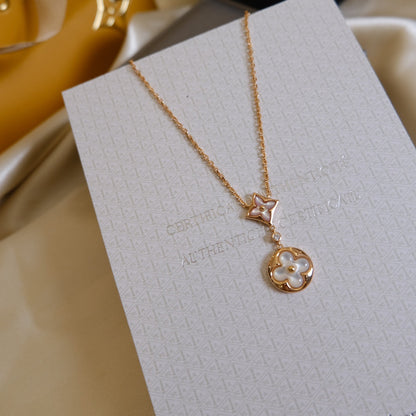 DIANA STAR AND SUN WHITE MOP 2 MOTIF PINK GOLD NECKLACE