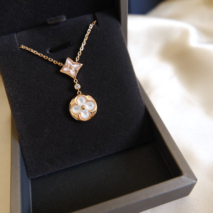 DIANA STAR AND SUN WHITE MOP 2 MOTIF PINK GOLD NECKLACE