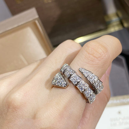 DIANA SERPENTI DOUBLE RING SILVER DIAMOND PAVED