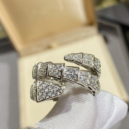 DIANA SERPENTI DOUBLE RING SILVER DIAMOND PAVED