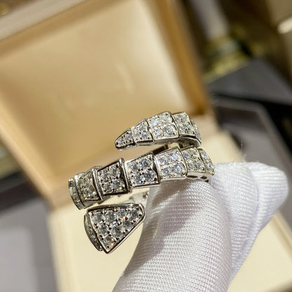 DIANA SERPENTI DOUBLE RING SILVER DIAMOND PAVED