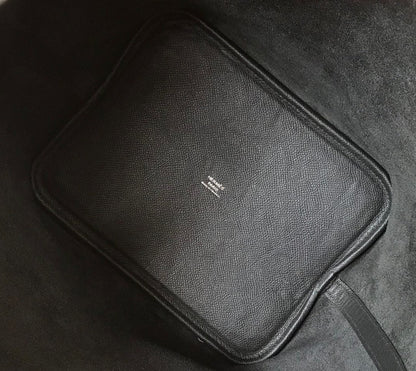 HM PICOTIN LOCK 18 BLACK EPSOM LEATHER WITH BRAID STRAP