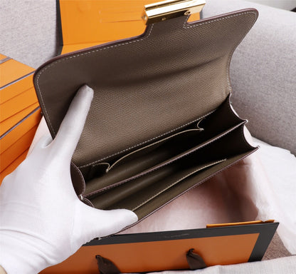 HM CONSTANCE BAGS 19 CHOCOLATE EPSOM GOLD HARDWARE