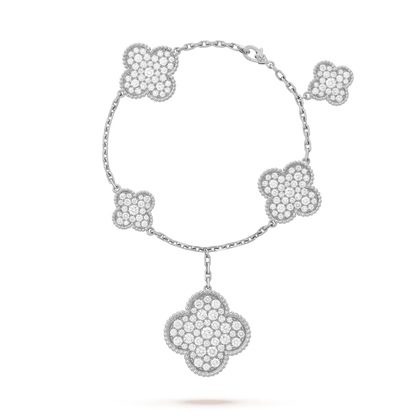 DIANA CLOVER 6 MOTIFS SILVER DIAMOND BRACELET