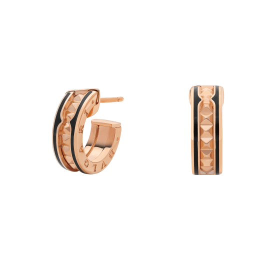 DIANA ZERO 1 ROCK PINK GOLD EARRINGS WITH STUDDED SPIRAL AND BLACK CERAMIC