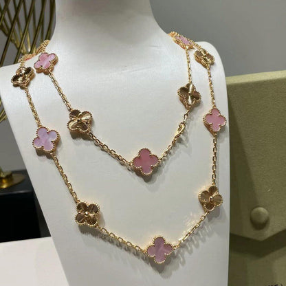 CLOVER 20 MOTIFS LASER PINK MOP NECKLACE