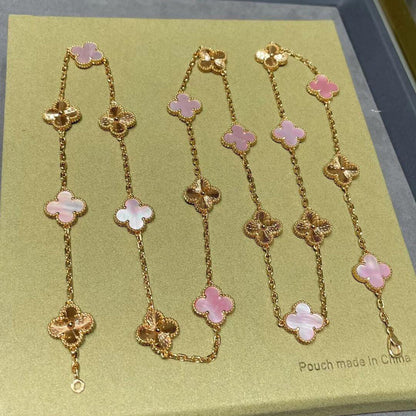 CLOVER 20 MOTIFS LASER PINK MOP NECKLACE