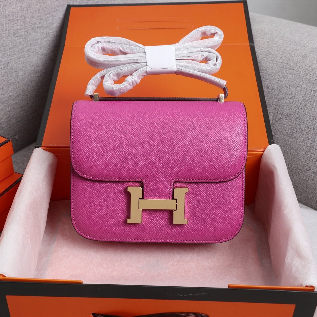 HM CONSTANCE BAG 19 PINK EPSOM GOLD HARDWARE