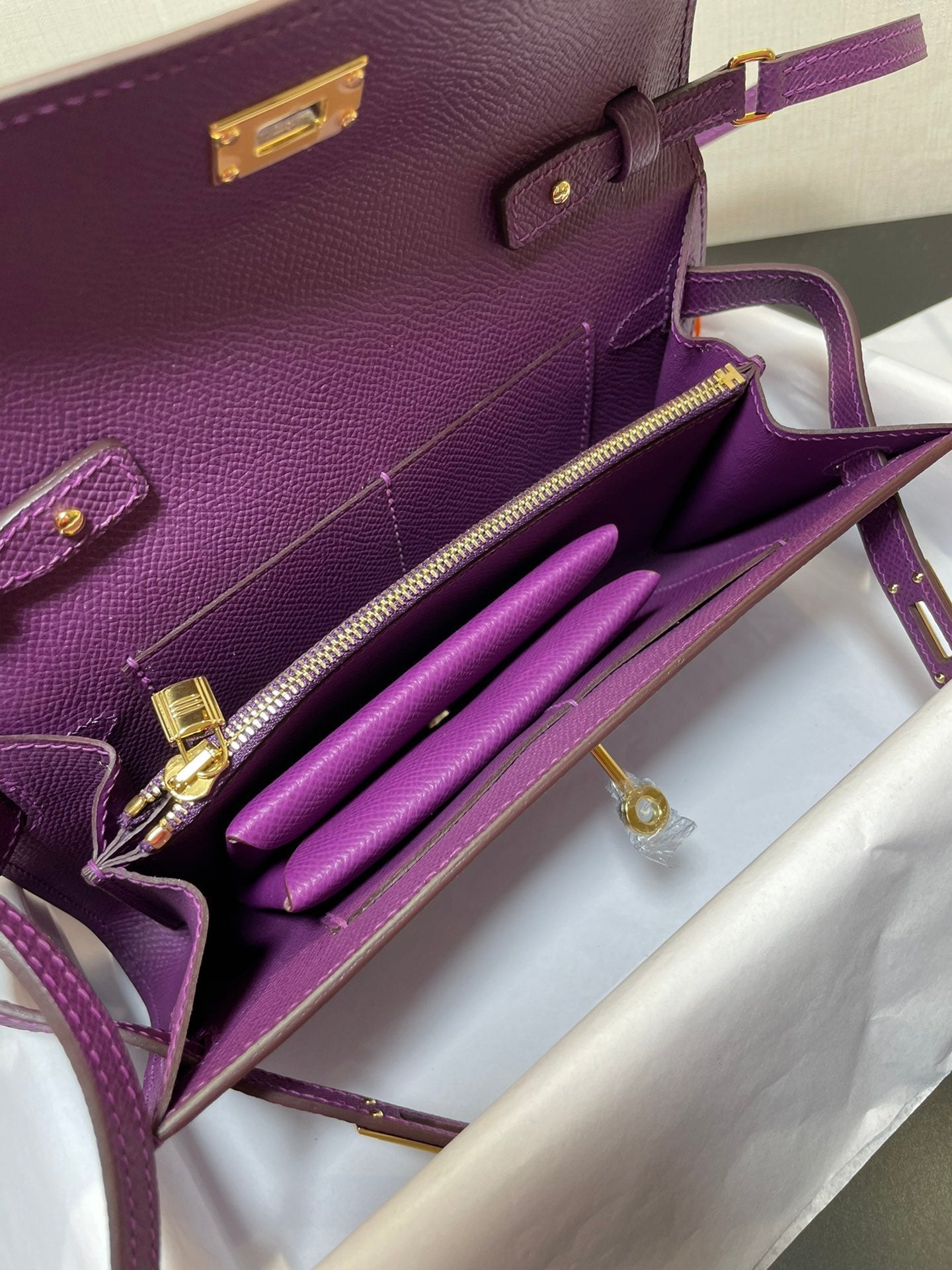kelly woc 20.5 purple epsom gold hardware