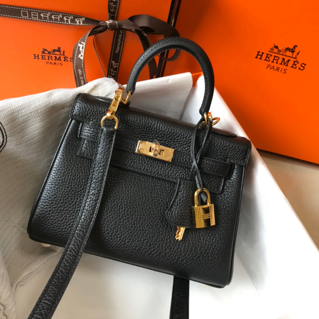 HM Mini Kelly 20cm Black Togo Leather Gold Hardware