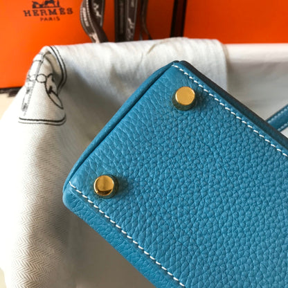 HM Mini Kelly 20cm Blue Jean Togo Leather Gold Hardware