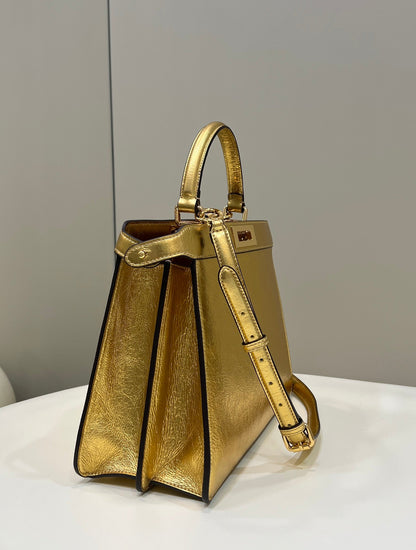 PEEKABOO ISEEU 33 IN GOLD METALLIC CALFSKIN GOLD HARDWARE