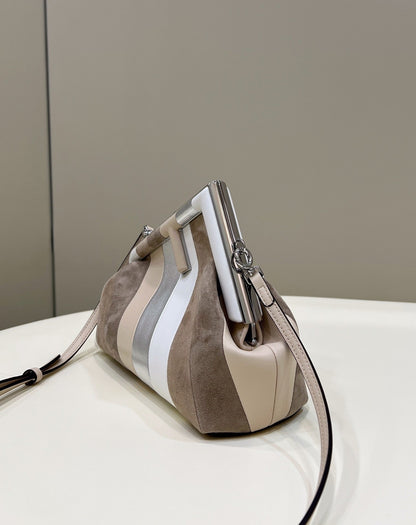 FENDI FIRST SMALL 26 IN COLORFUL SUEDE AND CALFSKIN WITH SILVER HARDWARE