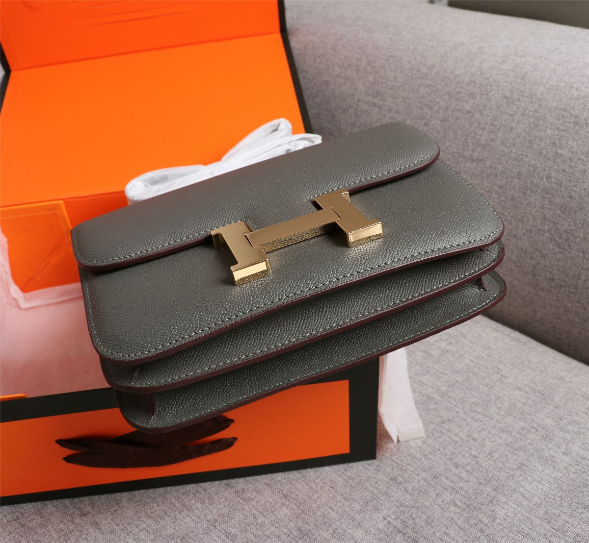 HM CONSTANCE BAGS 19 PEWTER GRAY EPSOM