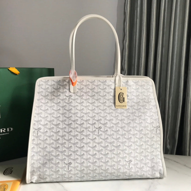 HARDY PM BAG 40 IN WHITE GOYARDINE CANVAS AND TAURILLON LEATHER TRIM