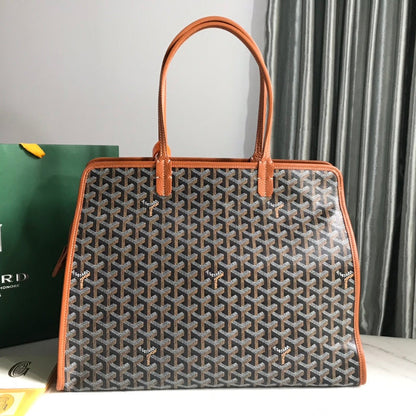 HARDY PM BAG 40 IN BLACK GOYARDINE CANVAS AND TAN TAURILLON LEATHER TRIM