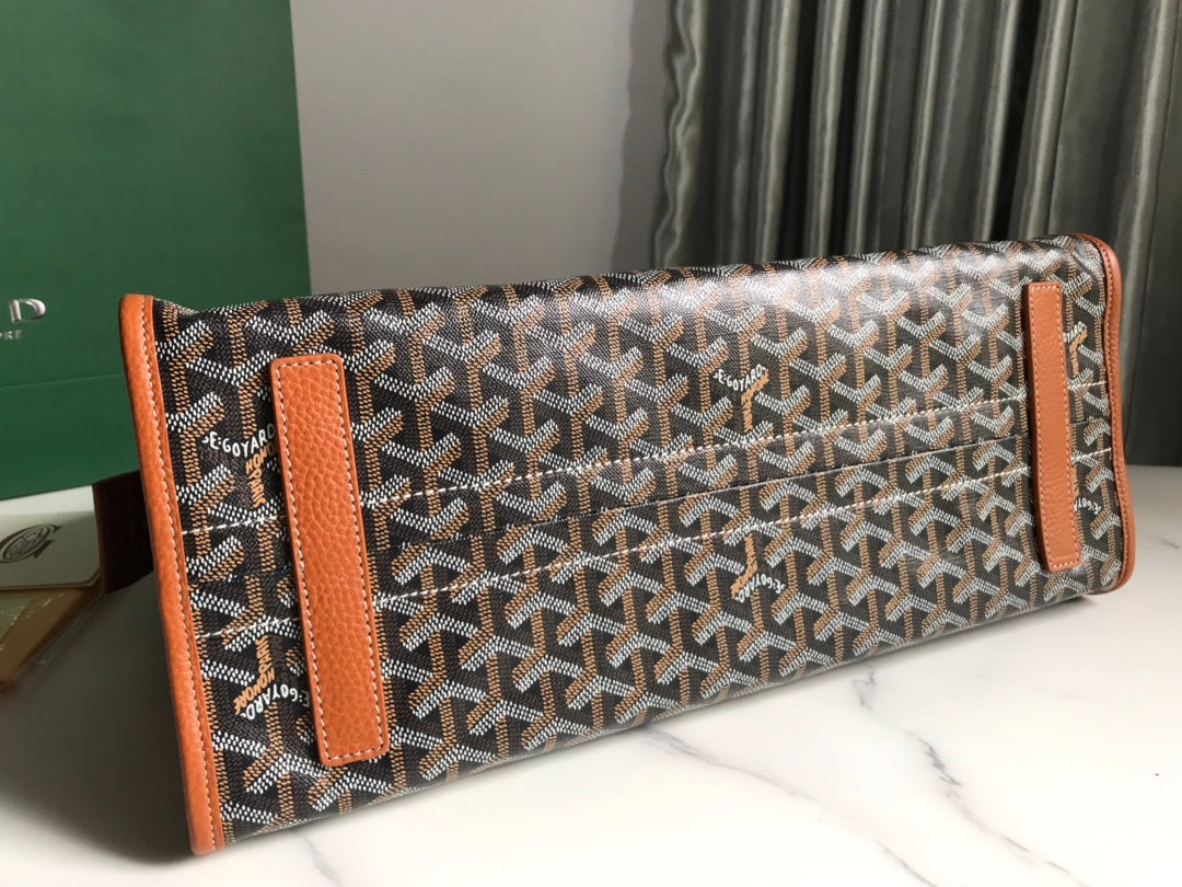 HARDY PM BAG 40 IN BLACK GOYARDINE CANVAS AND TAN TAURILLON LEATHER TRIM