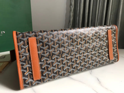 HARDY PM BAG 40 IN BLACK GOYARDINE CANVAS AND TAN TAURILLON LEATHER TRIM