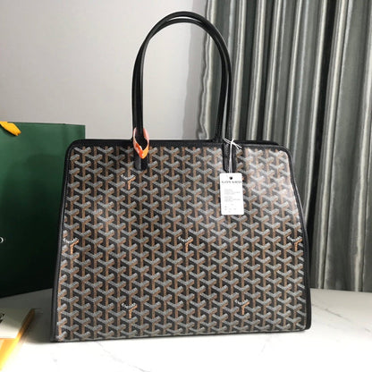 HARDY PM BAG 40 IN BLACK GOYARDINE CANVAS AND TAURILLON LEATHER TRIM