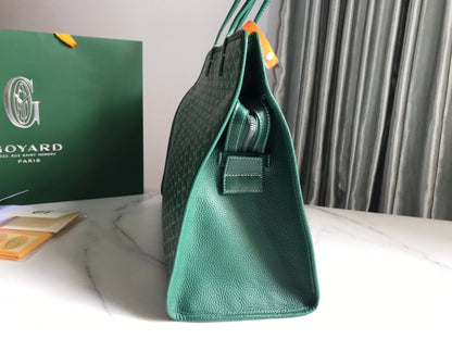 HARDY PM BAG 40 IN GREEN GOYARDINE CANVAS AND TAURILLON LEATHER TRIM
