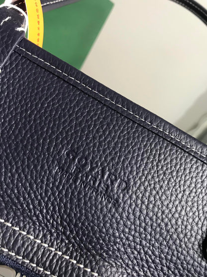 HARDY PM BAG 40 IN NAVY BLUE GOYARDINE CANVAS AND BLACK TAURILLON LEATHER TRIM