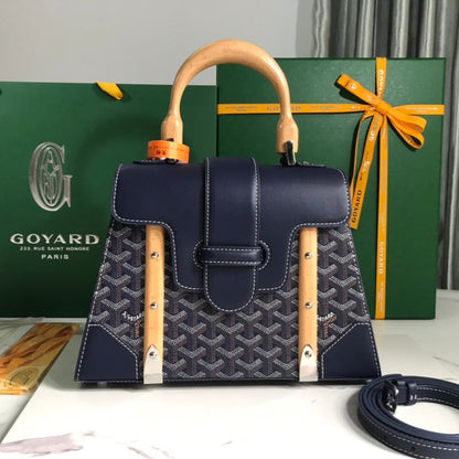 SA?GON PM BAG 28 IN NAVY BLUE GOYARDINE CANVAS AND CALFSKIN