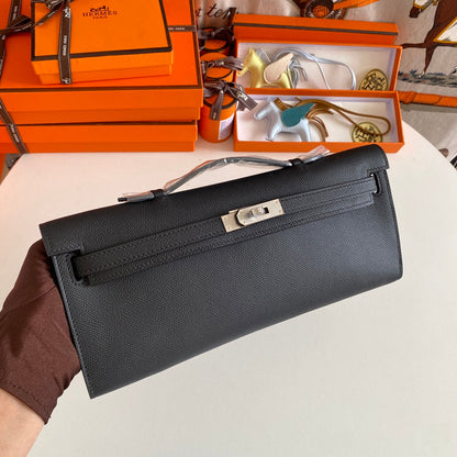 HM Kelly Cut 31 Black Epsom Leather Silver Hardware 229059