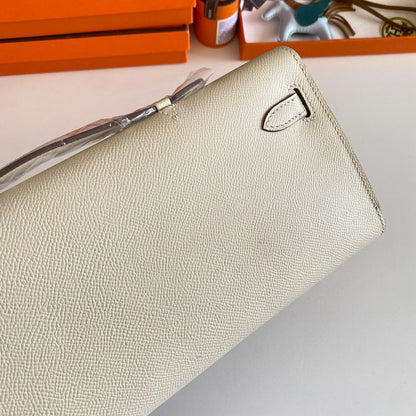 HM Kelly Cut 31 Ivory Epsom Leather Silver Hardware 229046