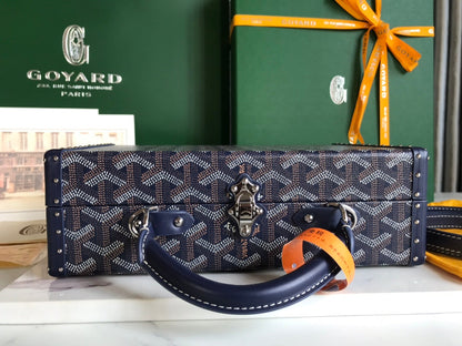 GRAND H?TEL TRUNK BAG 24 IN NAVY BLUE GOYARDINE CANVAS AND CALFSKIN