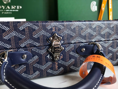 GRAND H?TEL TRUNK BAG 24 IN NAVY BLUE GOYARDINE CANVAS AND CALFSKIN