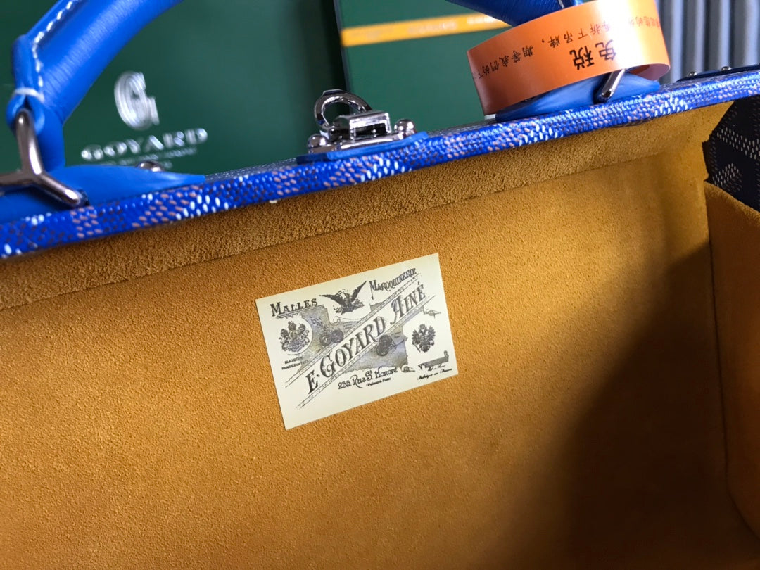 GRAND H?TEL TRUNK BAG 24 IN BLUE GOYARDINE CANVAS AND CALFSKIN