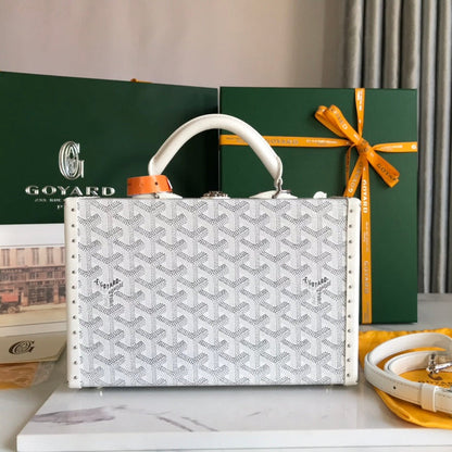 GRAND H?TEL TRUNK BAG 24 IN WHITE GOYARDINE CANVAS AND CALFSKIN