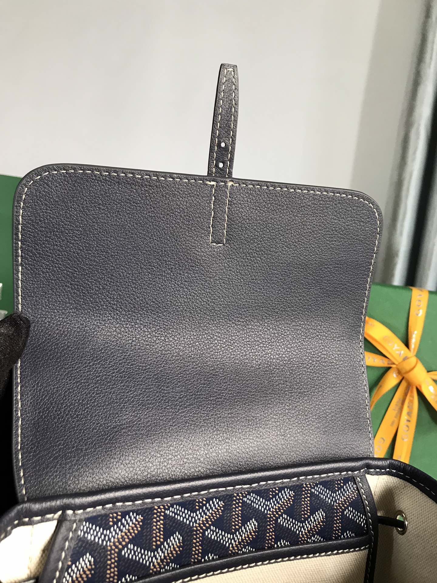ALPIN MINI BACKPACK 21 IN NAVY BLUE LAMBSKIN AND GOYARDINE CANVAS