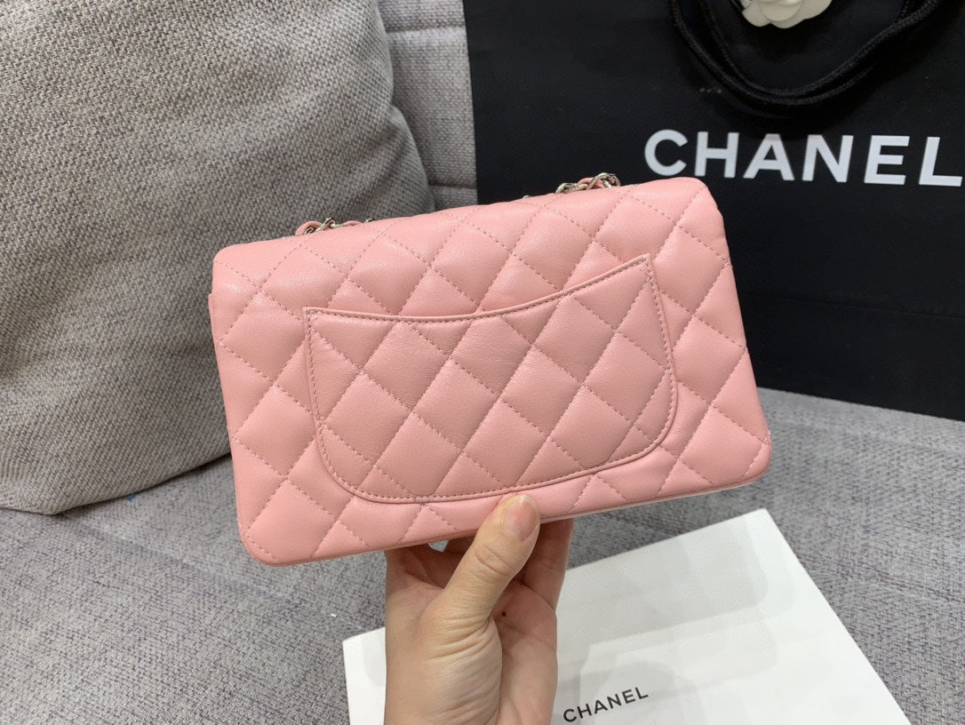 flap bag mini 20cm pink lambskin silver hardware