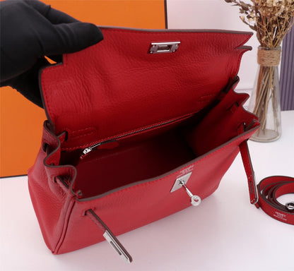 HM KELLY BAG 25 RED TOGO SILVER HARDWARE